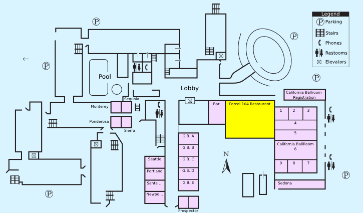 Floor plan with highlight on Parcel 104 Restaurant