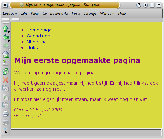 Screenshot van de gekleurde pagina in Konqueror