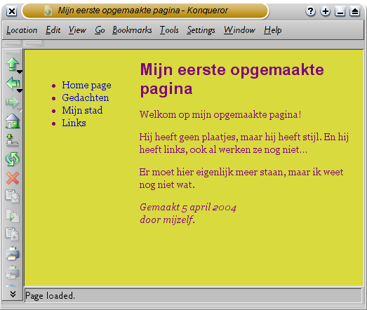 Screenshot met menu links