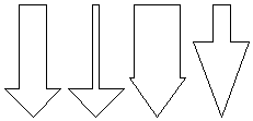 Four downward pointing arrows, white fill, black outline.
Each arrow with a different proportion of 'line' width to 'head' width.