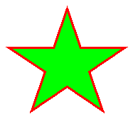 A green five pointed star with a red outline.