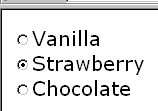 radio                                                                                                                                                                                                                  buttons, Vanilla, Strawberry, Chocolate; Strawberry is                                                                                                                                                                                                                  selected