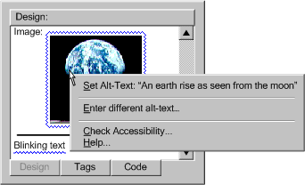 Screenshot of WYSIWYG view with outline highlighting and pop-up men of correction options