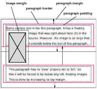 Image showing a floating
image and the effect of 'clear: left' on the two paragraphs.