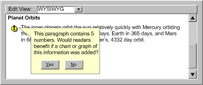 Screen shot demonstrating a system that prompts for visual alternatives.