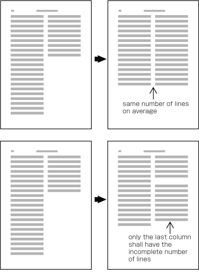 How to process incomplete number of lines on a multi-column format page. An example in horizontal composition.