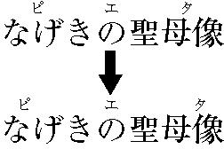 Examples of Distribution of Group-Ruby where the length is extremely shorter than that of the Text of Principal Characters