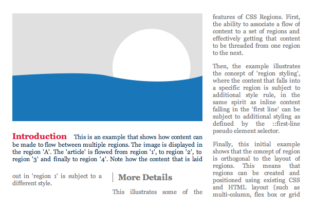 Illustrate how changing region styling affects
   the flow of content.