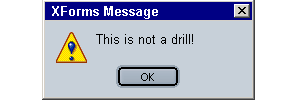 An alert popup, with a warning message.