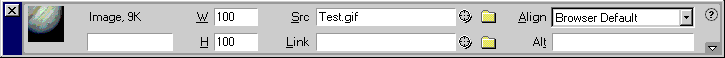 Screenshot of Dream Weaver property dialog for image including alt-text field