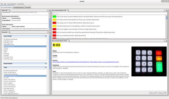 Output of recommendations (right) based on scenario selection (left) in the sketch design tool